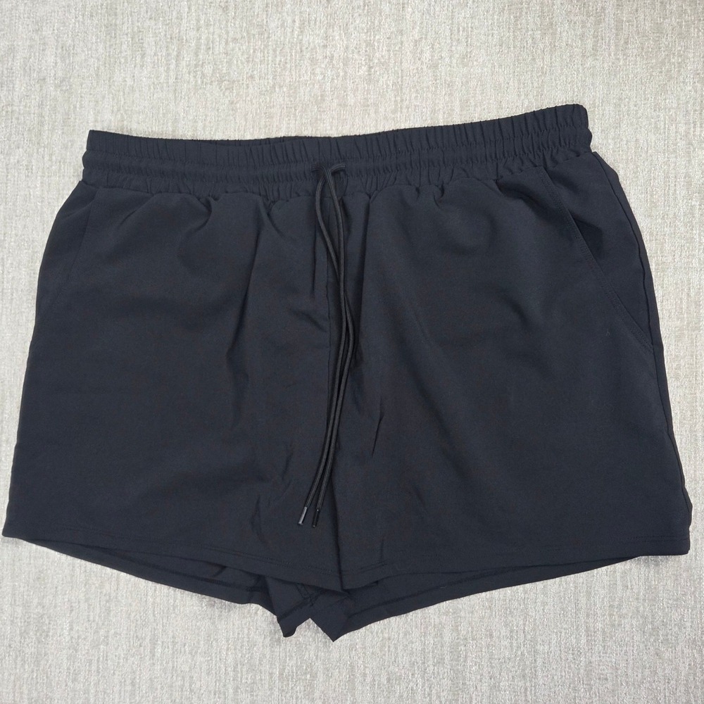 Women's Black Running Active Swim Shorts Drawstring Built-in Liner Size L 12-14